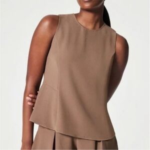 Spanx Carefree Crepe Peplum Top Mocha Cedar Brown Small Womens Size S Shirt Tank